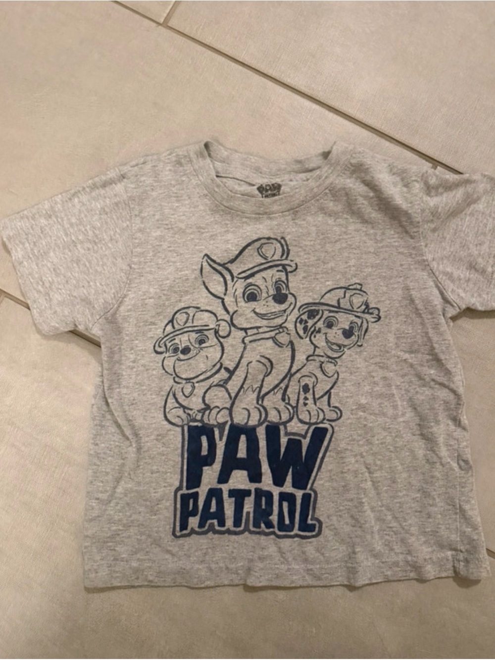 Paw Patrol Light Gray Tee with Navy Felt Character Graphic 4T